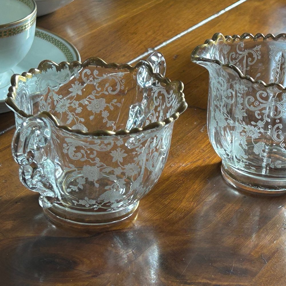 Ex Rare VTG Cambridge Chantilly Golden Trim 3625  Sugar Creamer Set - Picture 8 of 8